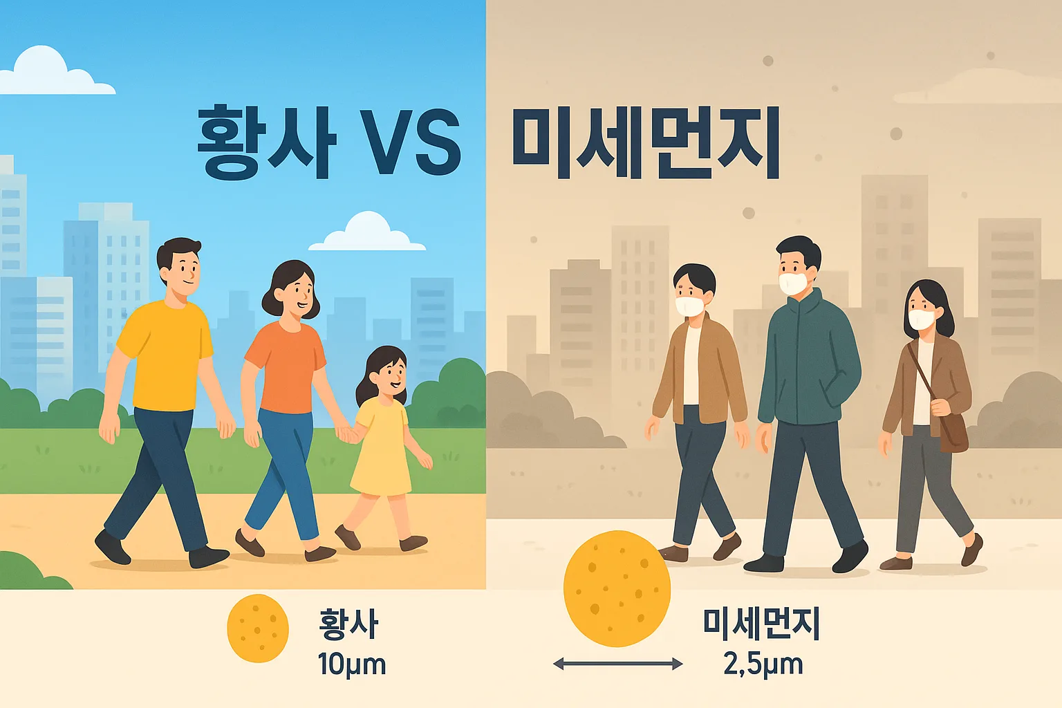 깨끗한 하늘과 뿌연 하늘이 반반으로 나뉜 도시 풍경